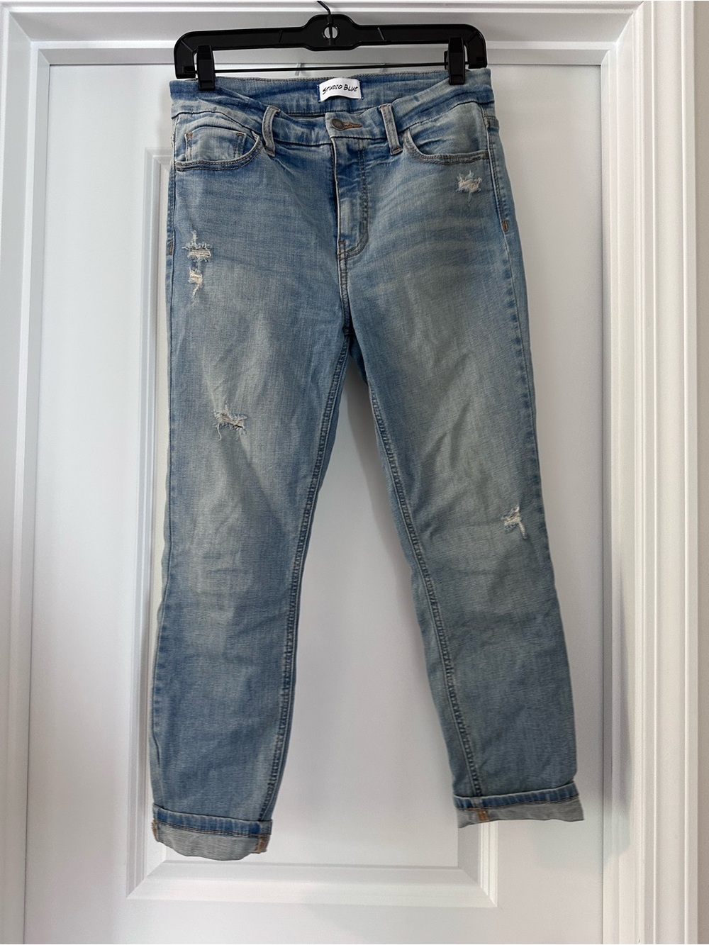 Cropped Light Blue Distressed Women's Jeans